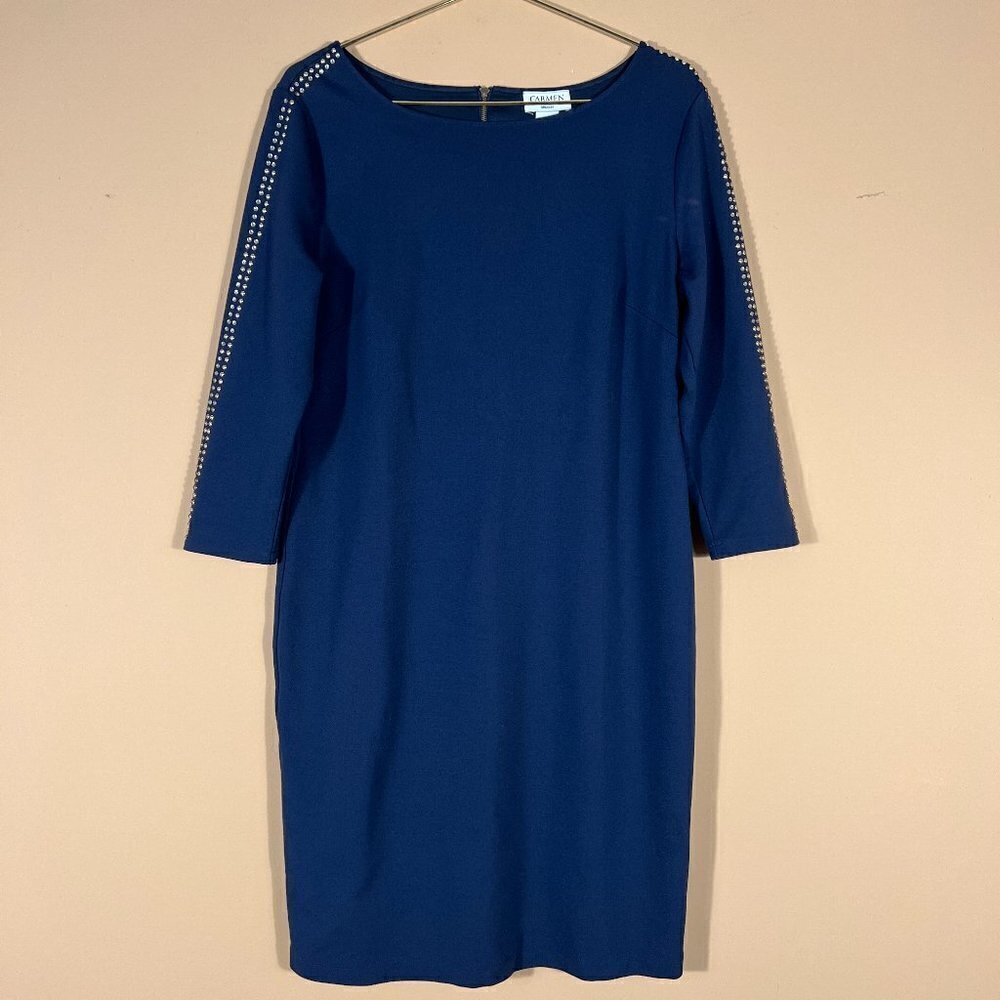 Carmen Marc Valvo 3/4 Sleeve Navy Blue Midi Dress